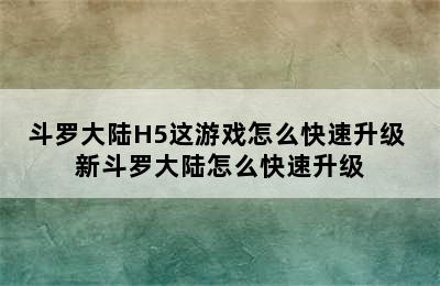 斗罗大陆H5这游戏怎么快速升级 新斗罗大陆怎么快速升级